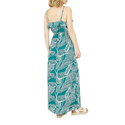 Green - Back - Mela London Womens-Ladies Tropical V Neck Maxi Dress