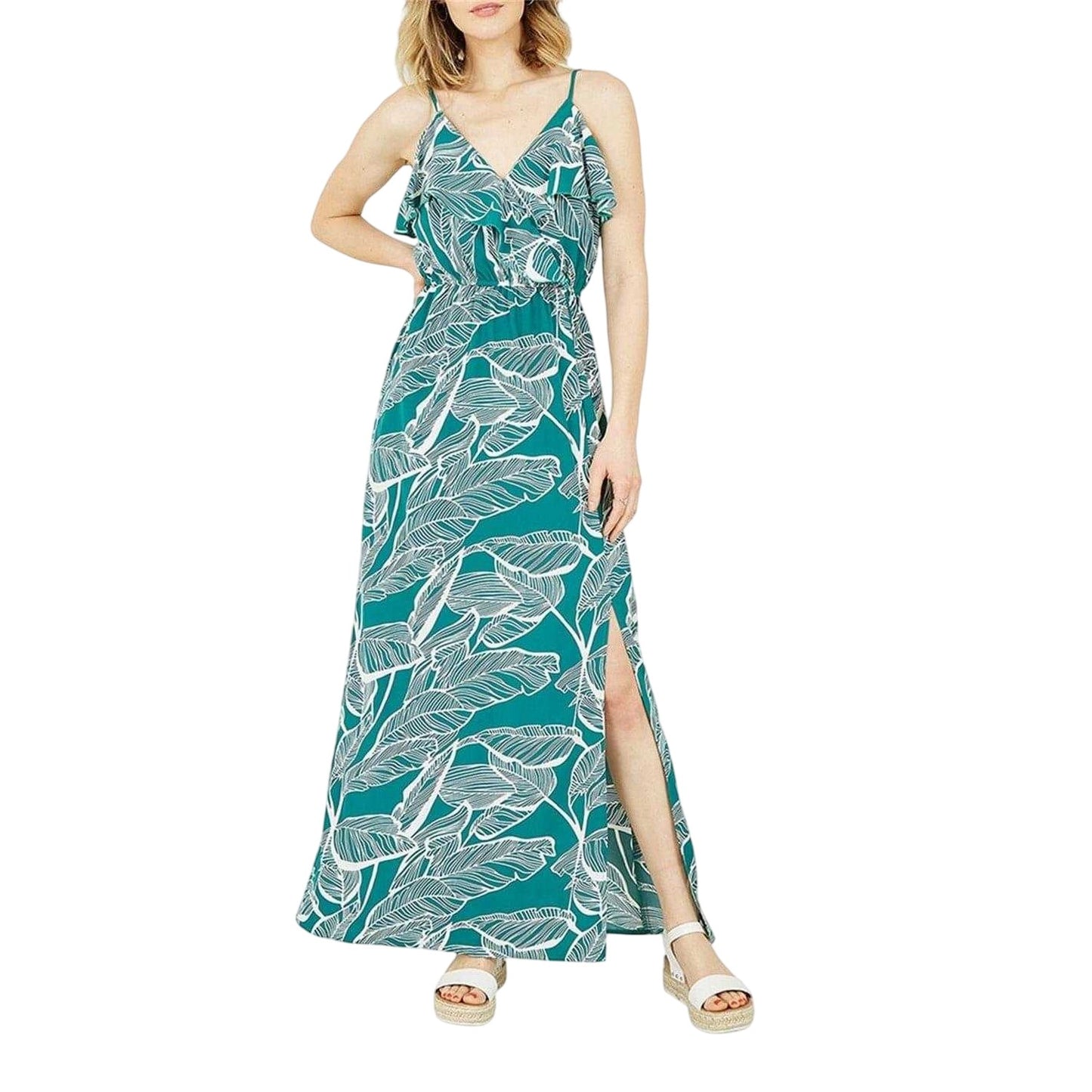 Green - Lifestyle - Mela London Womens-Ladies Tropical V Neck Maxi Dress