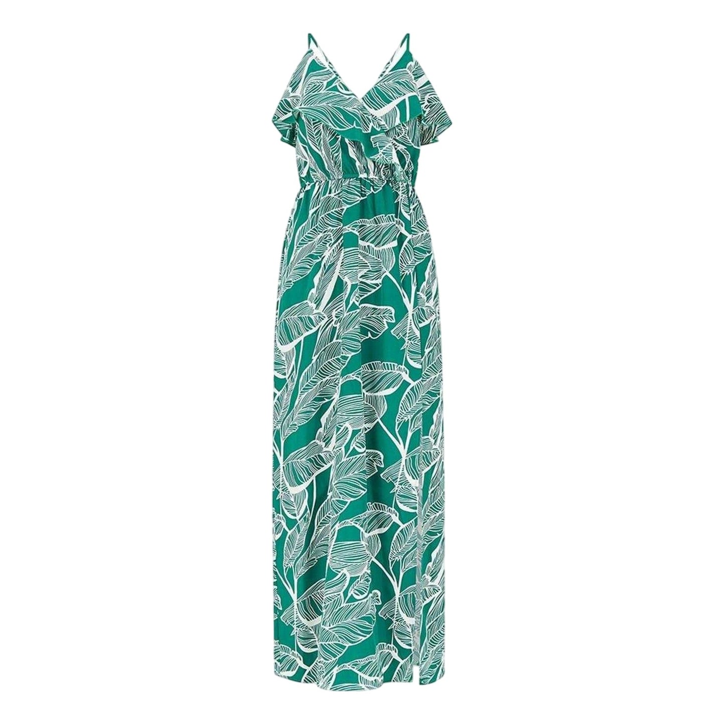 Green - Front - Mela London Womens-Ladies Tropical V Neck Maxi Dress