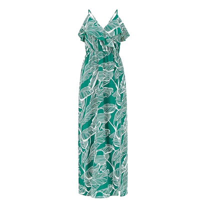 Green - Front - Mela London Womens-Ladies Tropical V Neck Maxi Dress