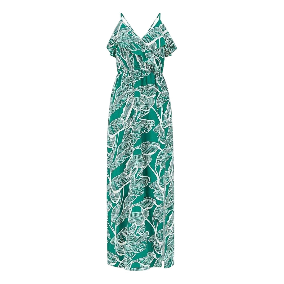 Green - Front - Mela London Womens-Ladies Tropical V Neck Maxi Dress