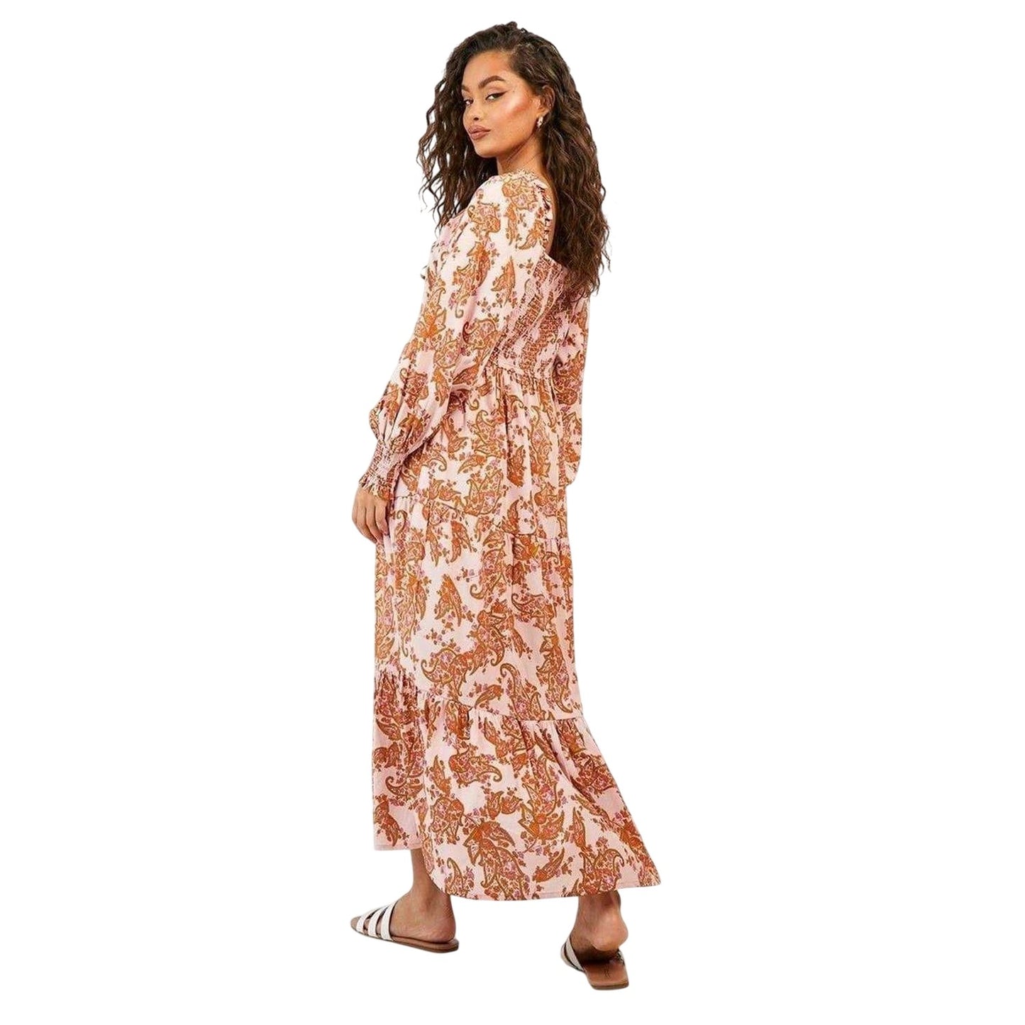Pink - Back - Violet Romance Womens-Ladies Paisley Tiered Bishop Maxi Dress