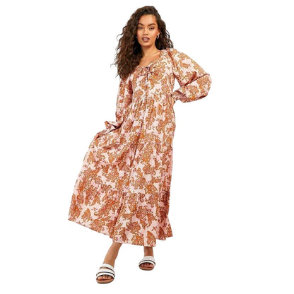 Pink - Front - Violet Romance Womens-Ladies Paisley Tiered Bishop Maxi Dress
