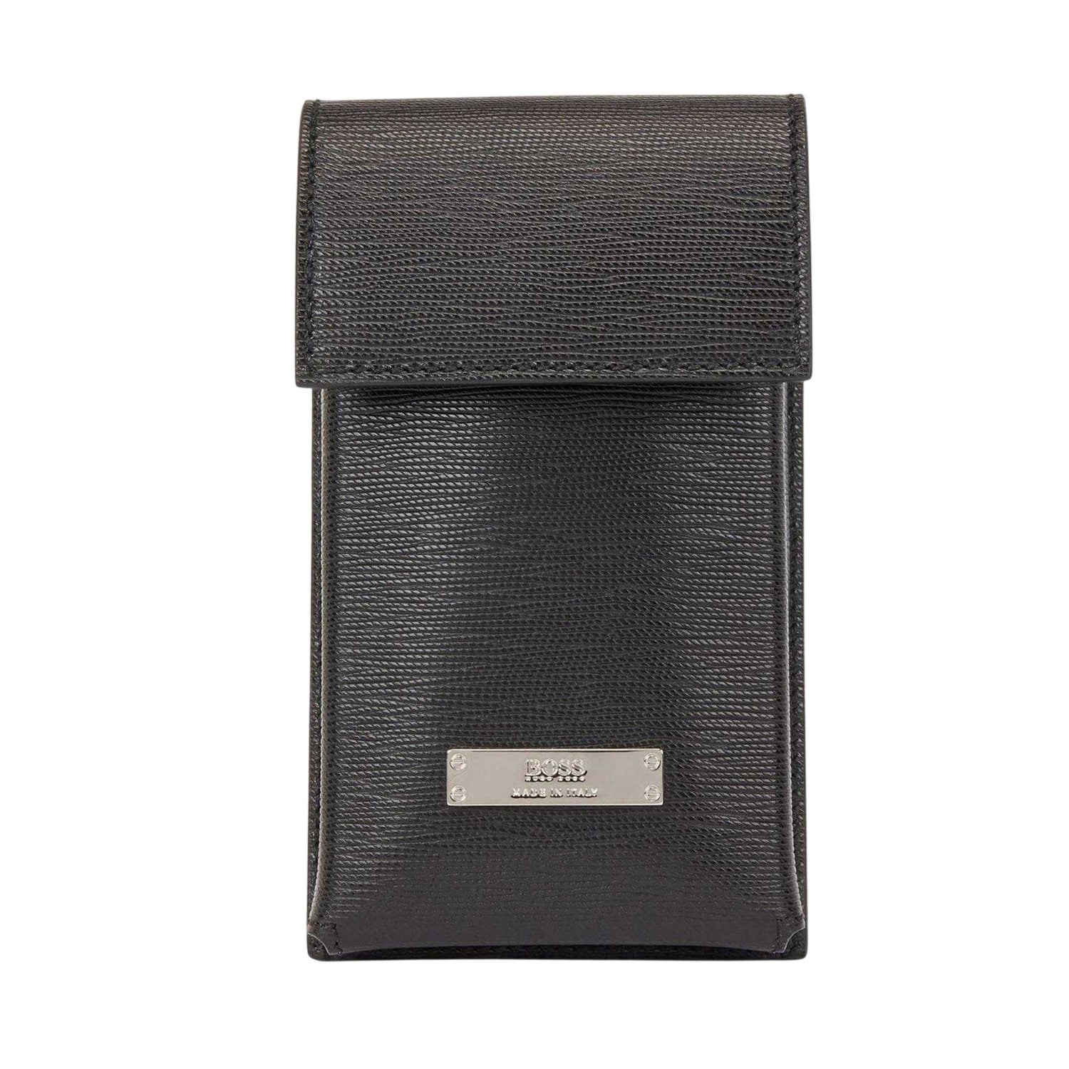 Black - Front - Boss Gallery Logo Italian Leather Neck Pouch