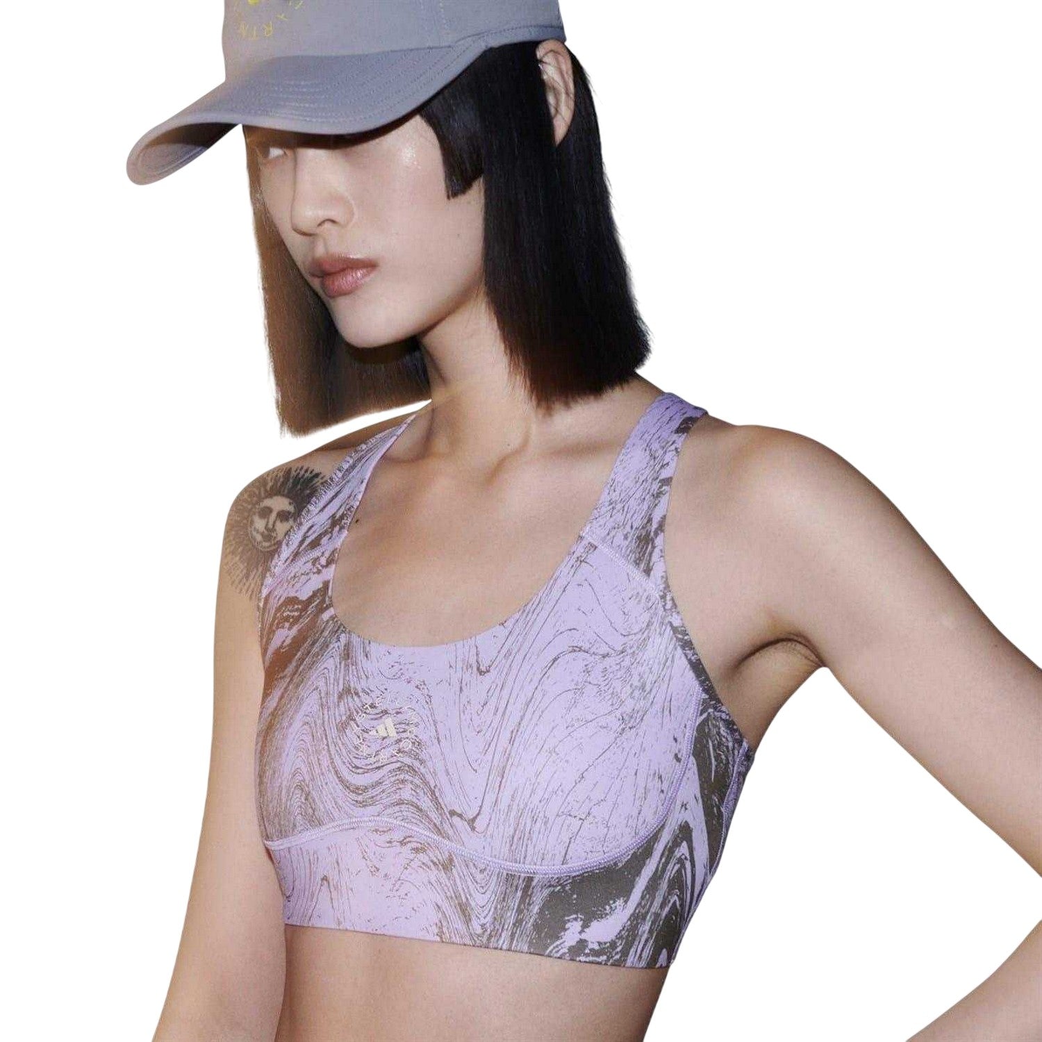 Purple-Olive - Side - Adidas Womens-Ladies Scoop Neck Regular Workout Sports Bra