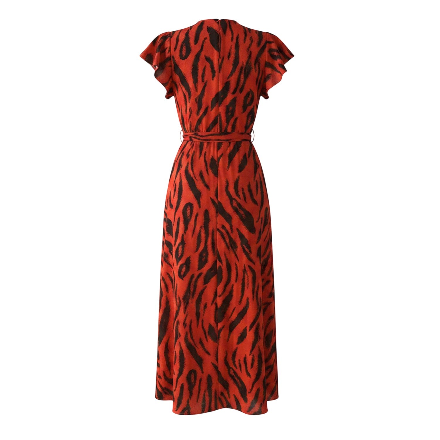 Orange - Back - AX Paris Womens-Ladies Tiger Print Polyester Wrap Dress