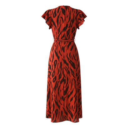 Orange - Back - AX Paris Womens-Ladies Tiger Print Polyester Wrap Dress