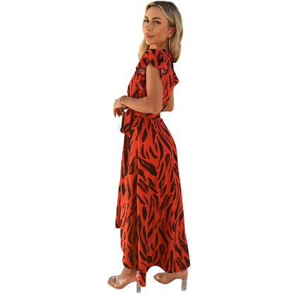 Orange - Pack Shot - AX Paris Womens-Ladies Tiger Print Polyester Wrap Dress
