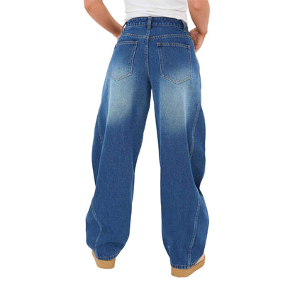 Mid Blue - Back - I Saw It First Womens-Ladies Barrel Jeans