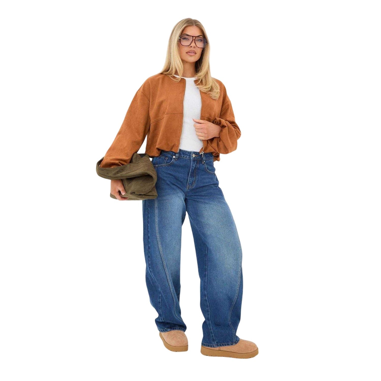Mid Blue - Lifestyle - I Saw It First Womens-Ladies Barrel Jeans