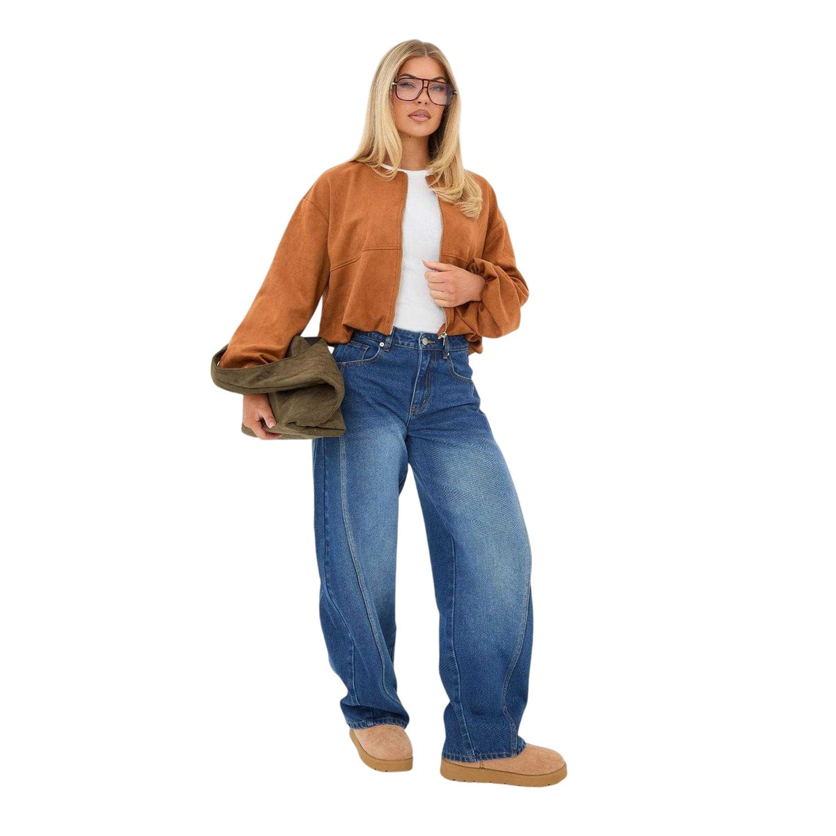 Mid Blue - Lifestyle - I Saw It First Womens-Ladies Barrel Jeans
