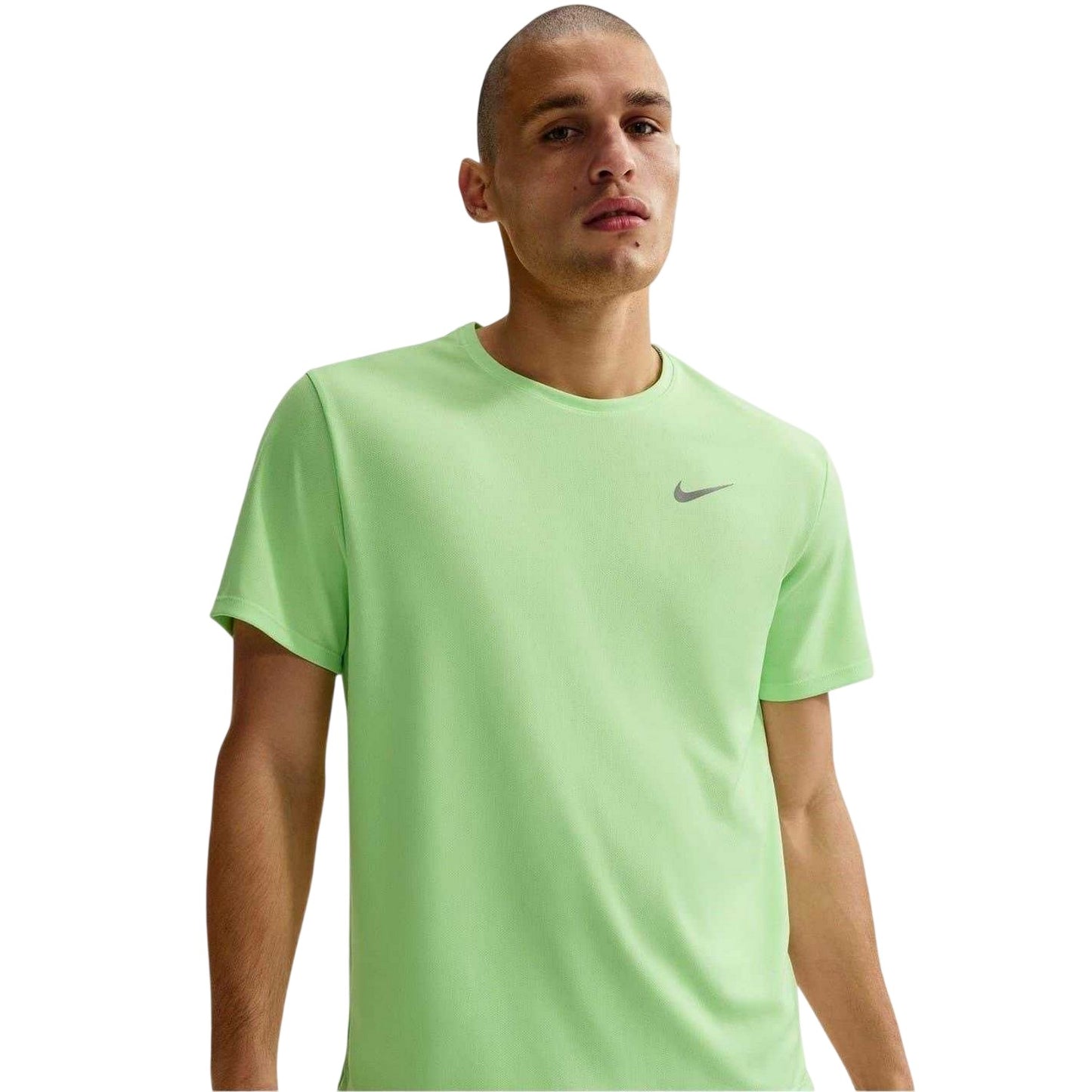 Lime - Front - Nike Mens Miler Swoosh Reflective Detail T-Shirt