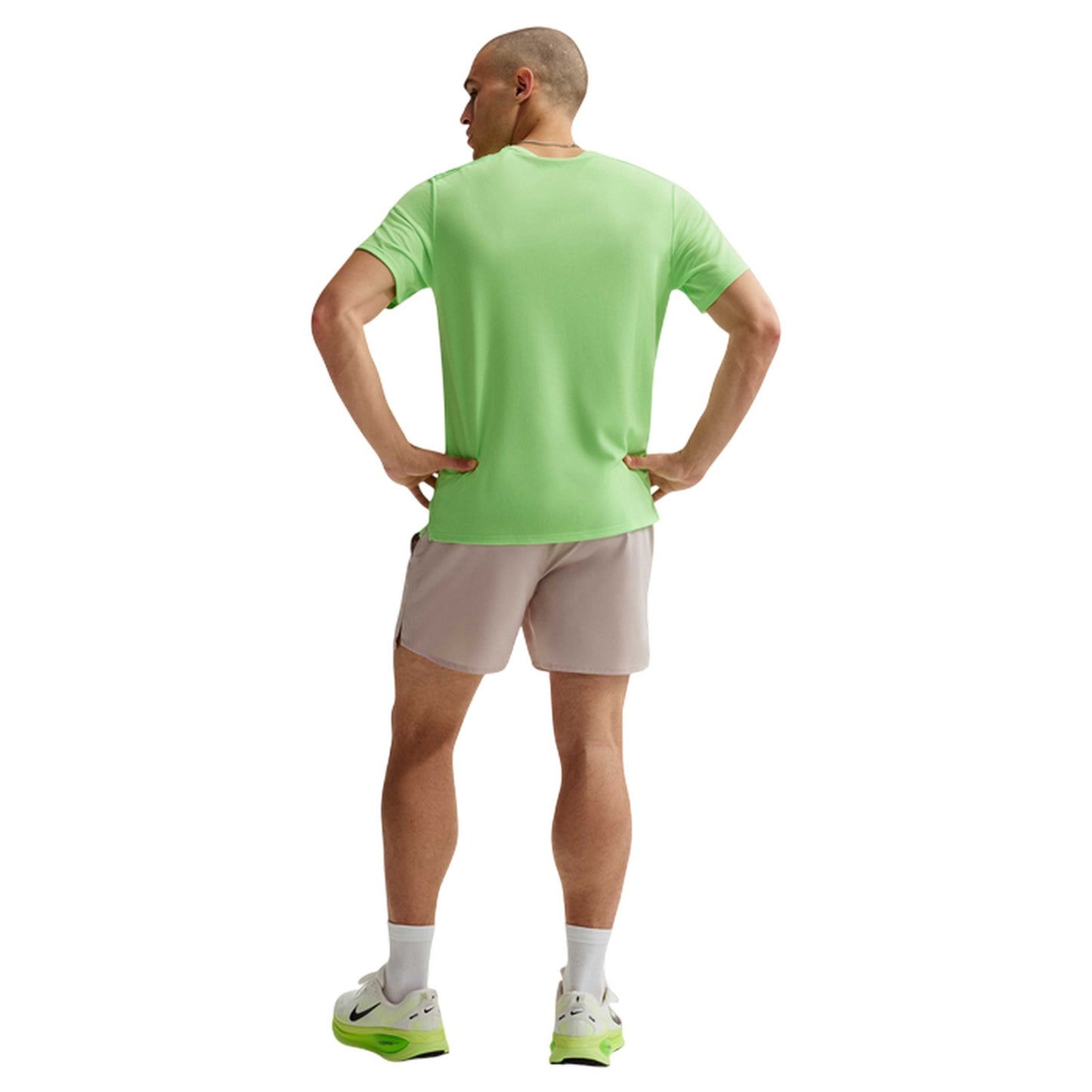 Lime - Back - Nike Mens Miler Swoosh Reflective Detail T-Shirt