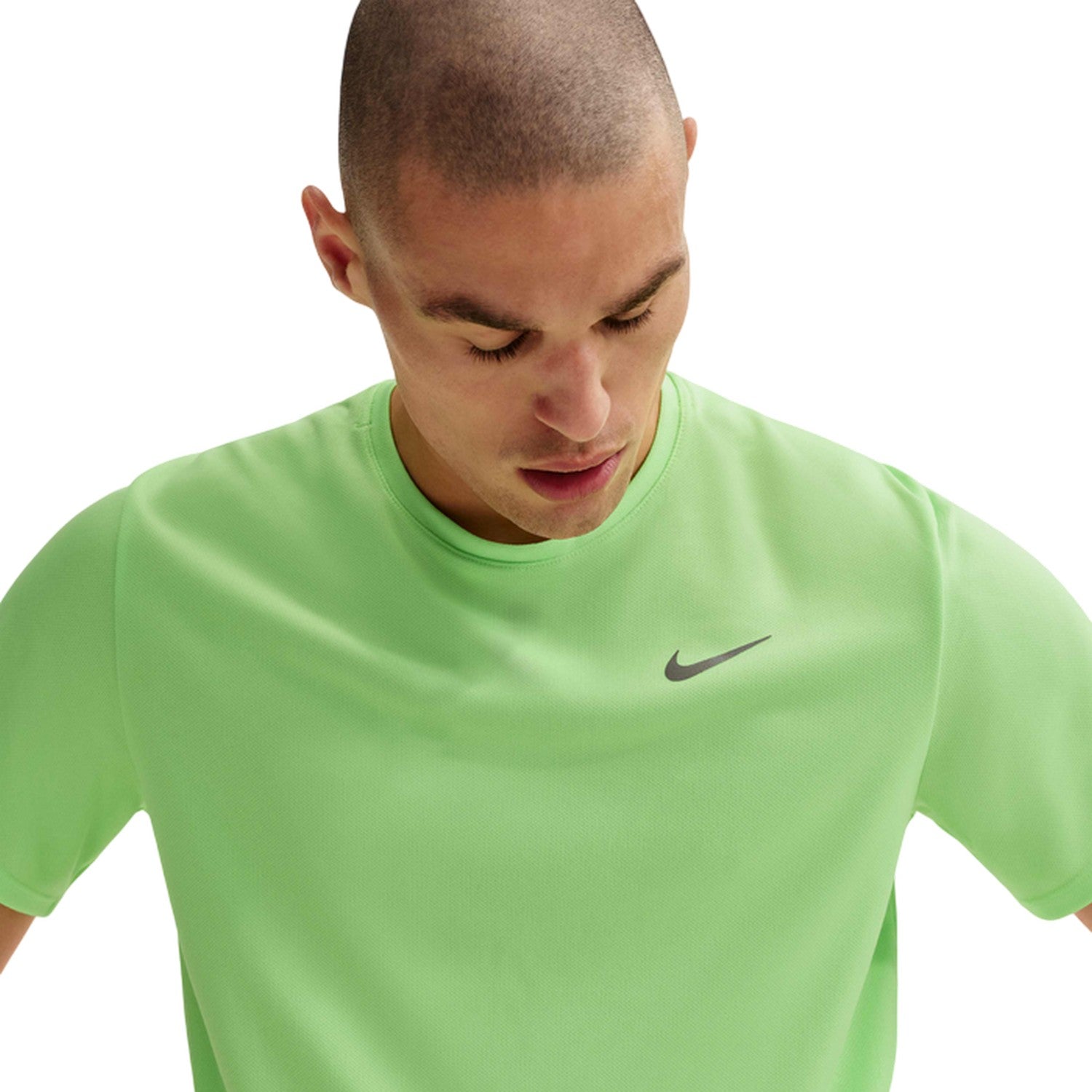 Lime - Side - Nike Mens Miler Swoosh Reflective Detail T-Shirt