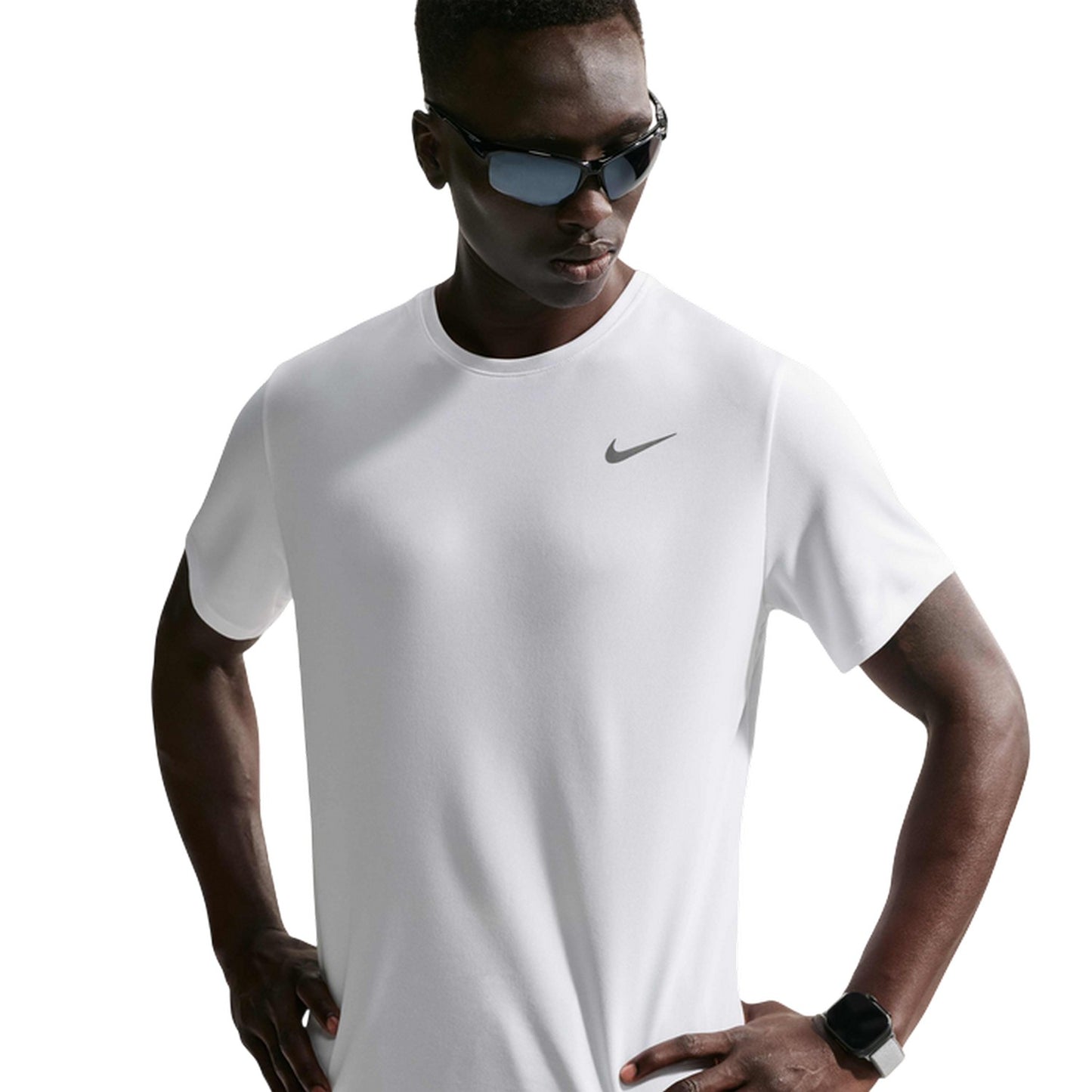 White - Front - Nike Mens Miler Swoosh Reflective Detail T-Shirt