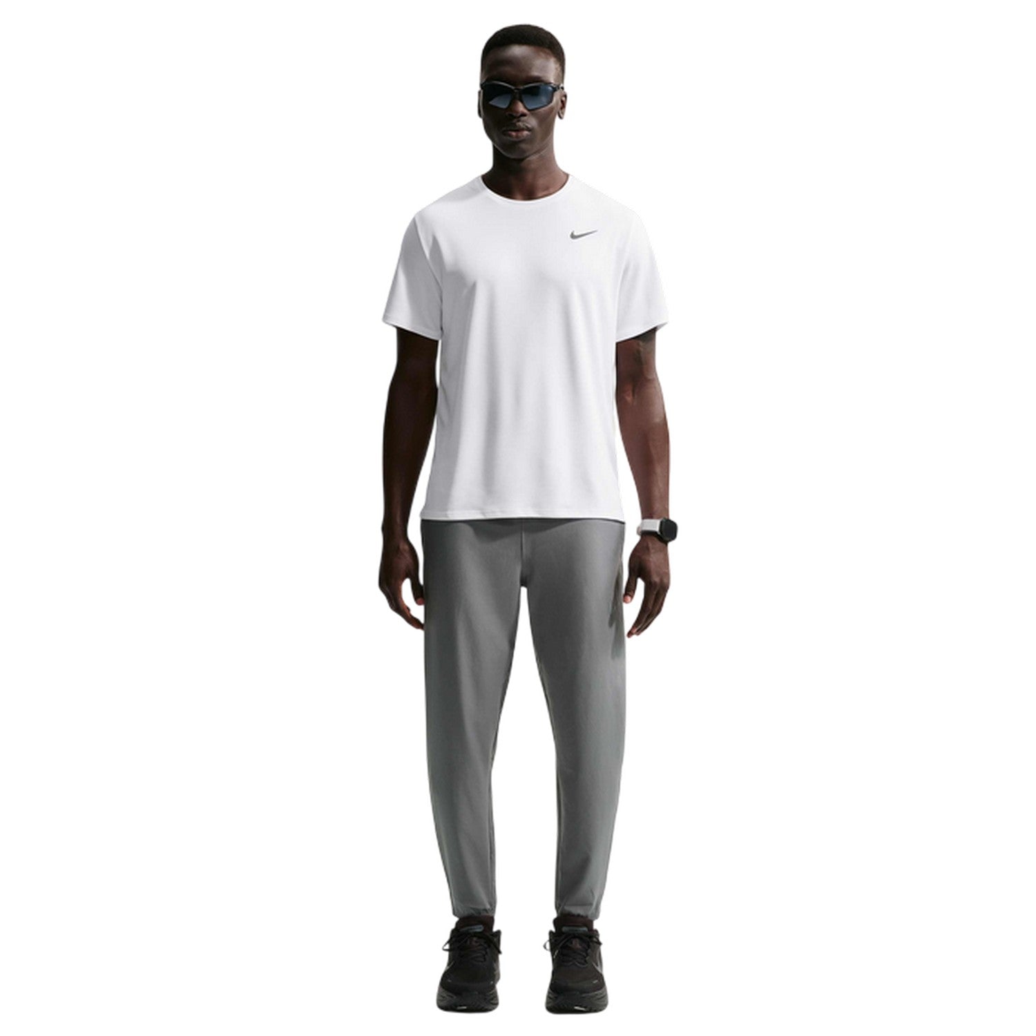 White - Side - Nike Mens Miler Swoosh Reflective Detail T-Shirt
