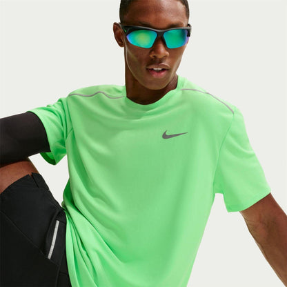 Green-Silver - Side - Nike Mens Miler Swoosh Reflective Detail T-Shirt