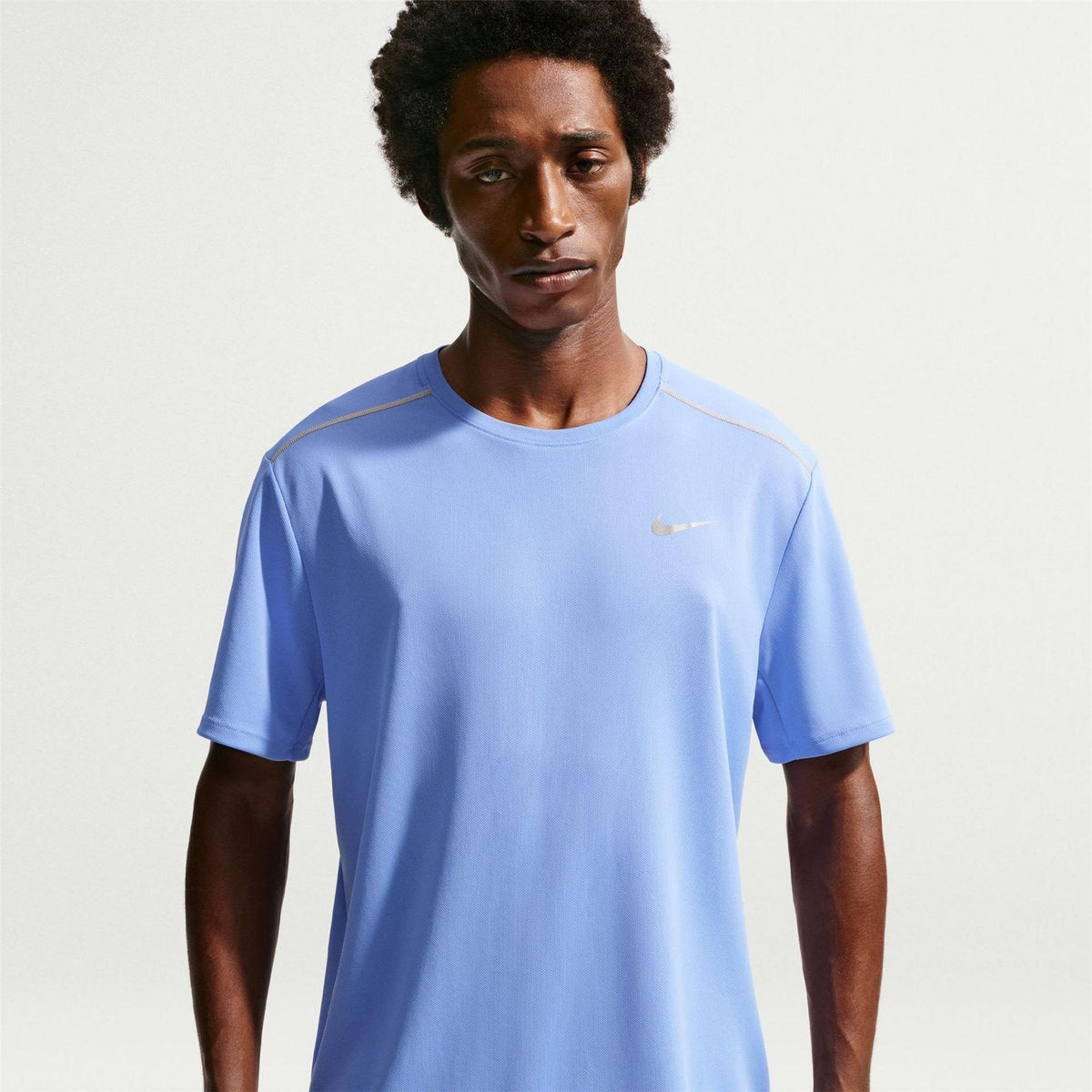 Light Blue - Side - Nike Mens Miler Swoosh Reflective Detail T-Shirt