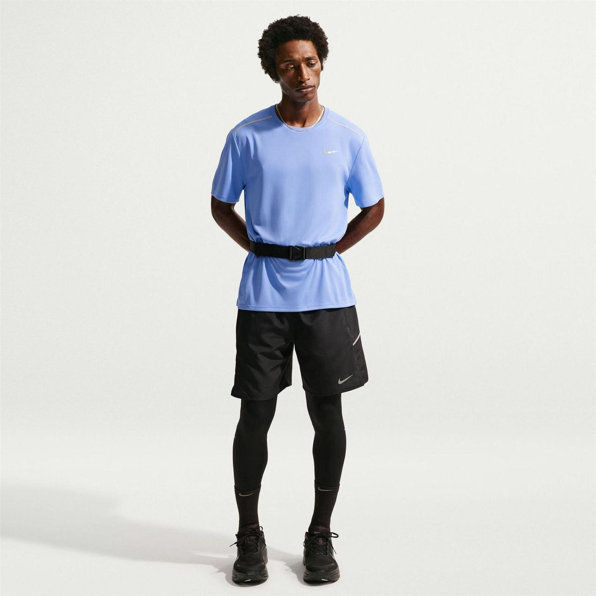 Light Blue - Pack Shot - Nike Mens Miler Swoosh Reflective Detail T-Shirt