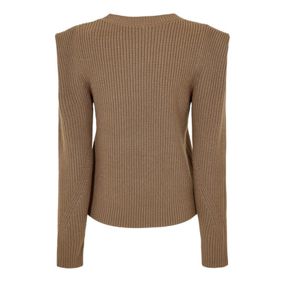 Brown - Back - Boss Womens-Ladies Crew Neck Regular Long-Sleeved Jumper