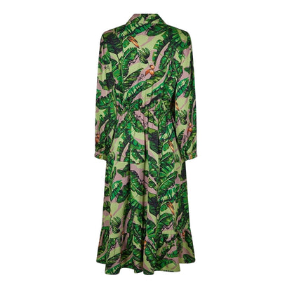 Green-Multicoloured - Back - Biba Womens-Ladies Banana Leaf Tiered Midi Dress