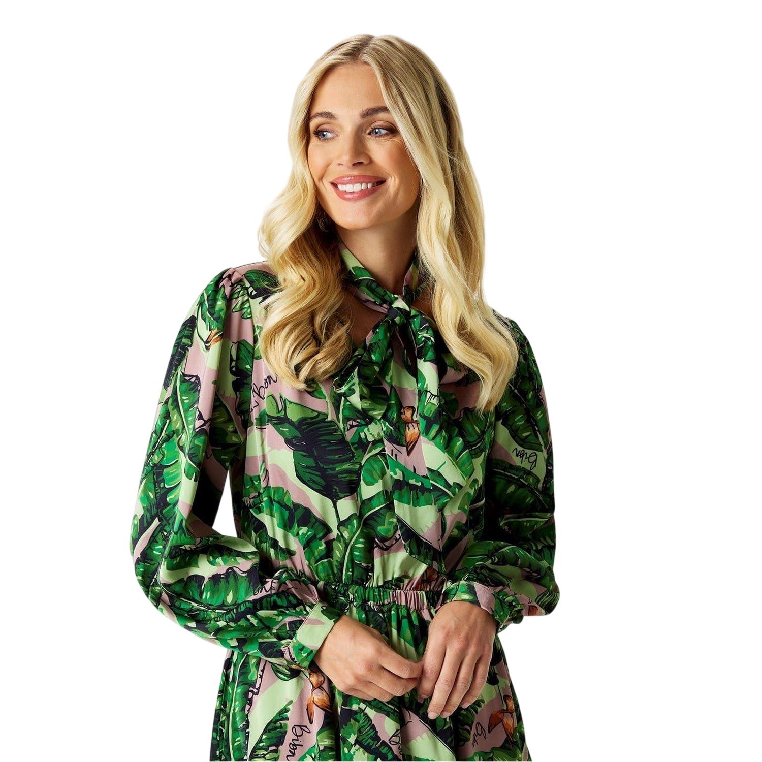 Green-Multicoloured - Side - Biba Womens-Ladies Banana Leaf Tiered Midi Dress