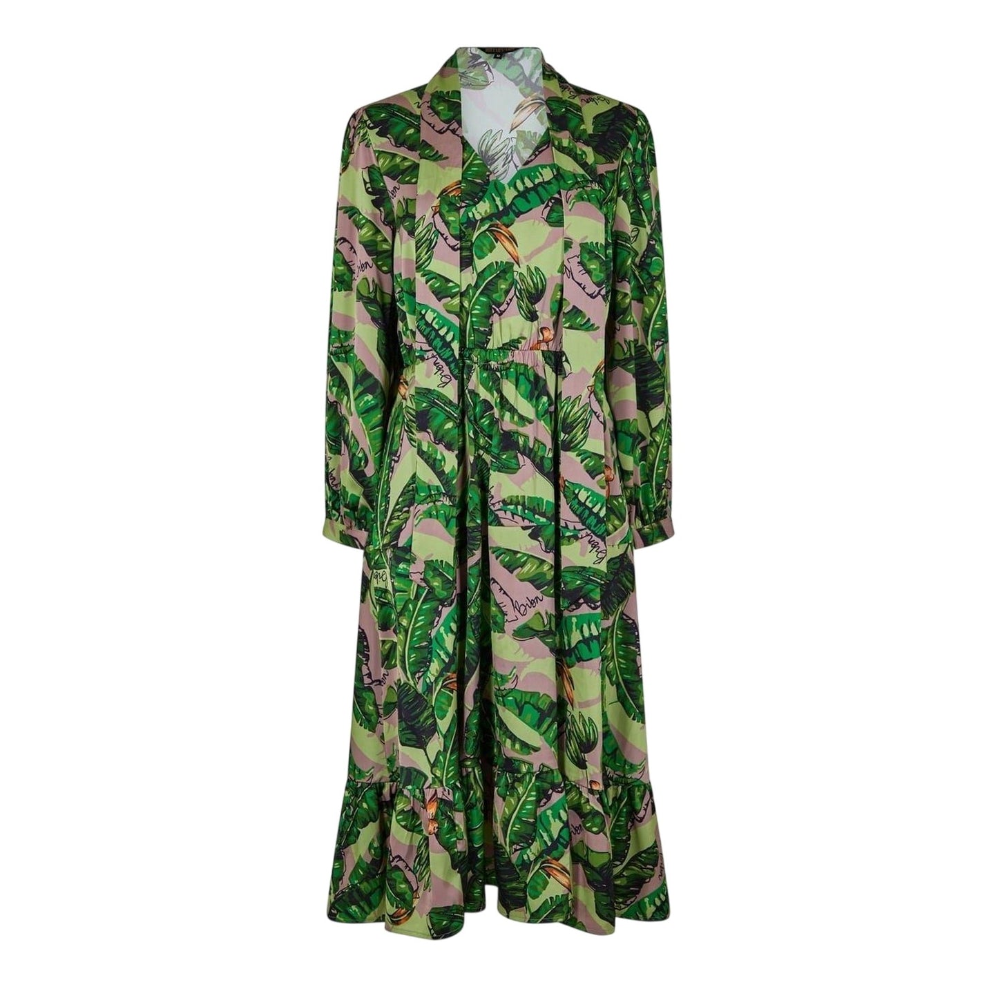 Green-Multicoloured - Front - Biba Womens-Ladies Banana Leaf Tiered Midi Dress