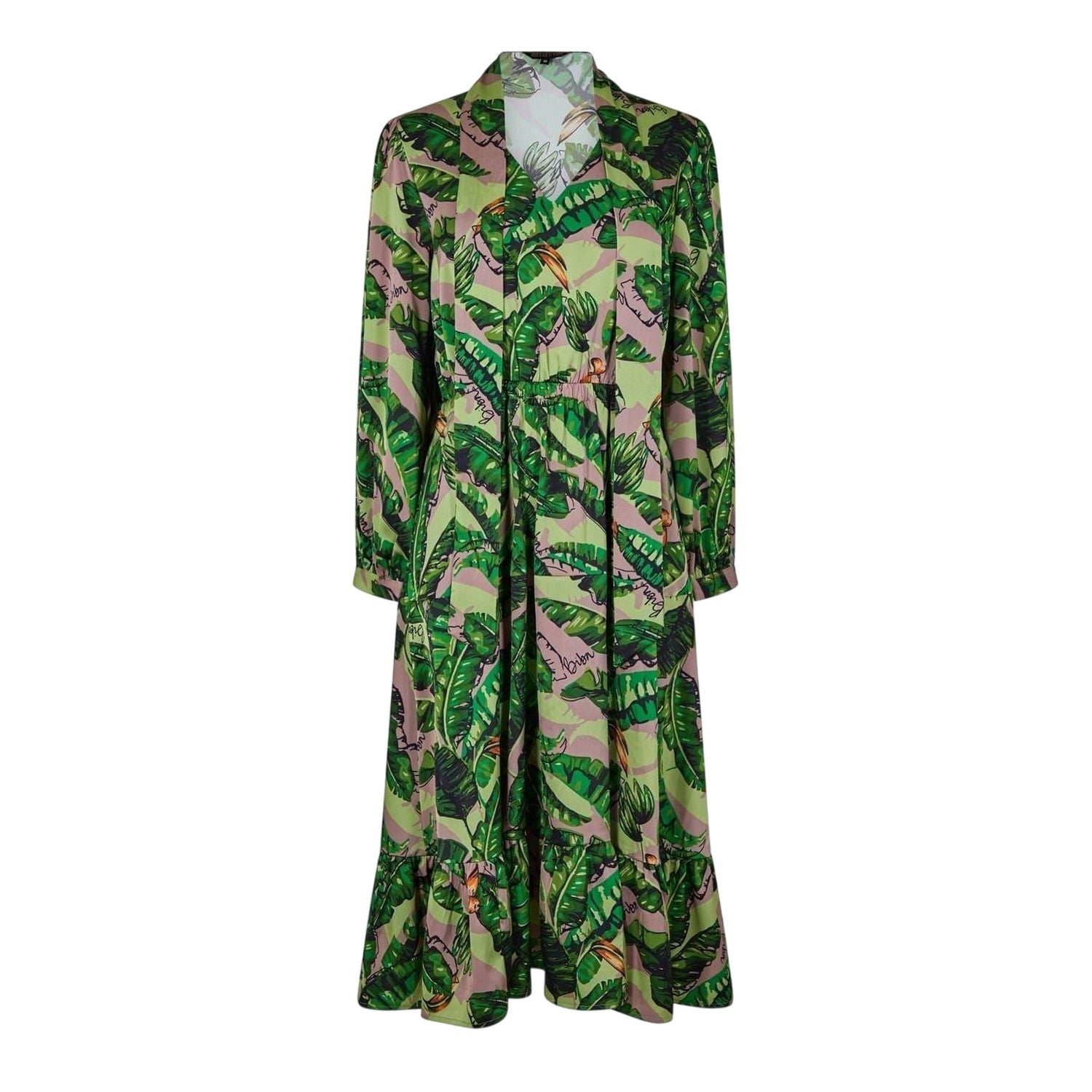 Green-Multicoloured - Front - Biba Womens-Ladies Banana Leaf Tiered Midi Dress