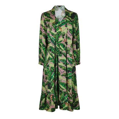 Green-Multicoloured - Front - Biba Womens-Ladies Banana Leaf Tiered Midi Dress