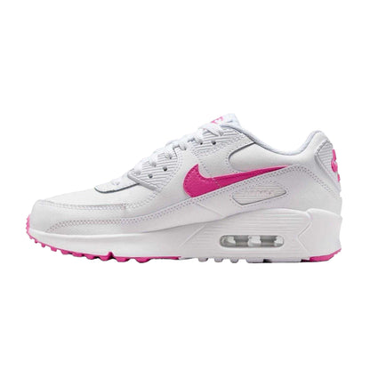 White-Pink - Side - Nike Childrens-Kids Air Max 90 Leather Trainers