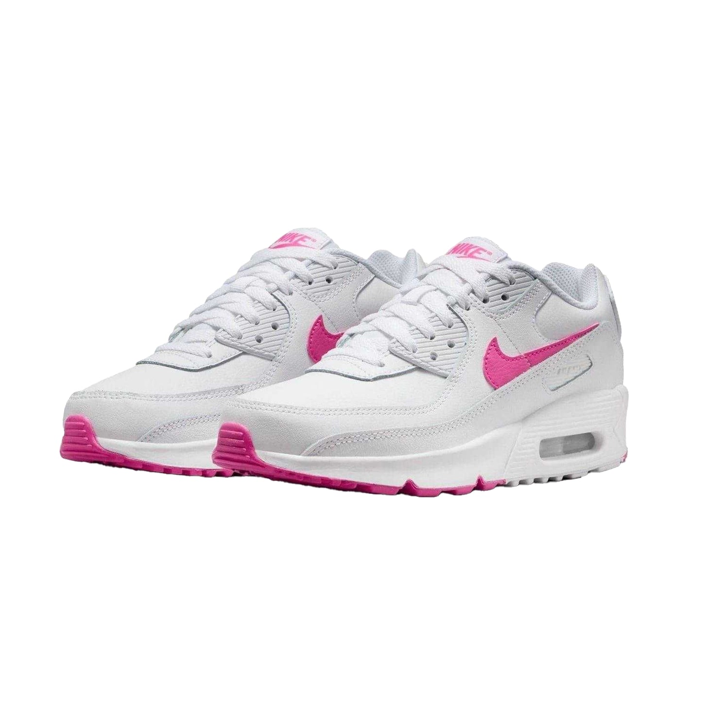 White-Pink - Pack Shot - Nike Childrens-Kids Air Max 90 Leather Trainers