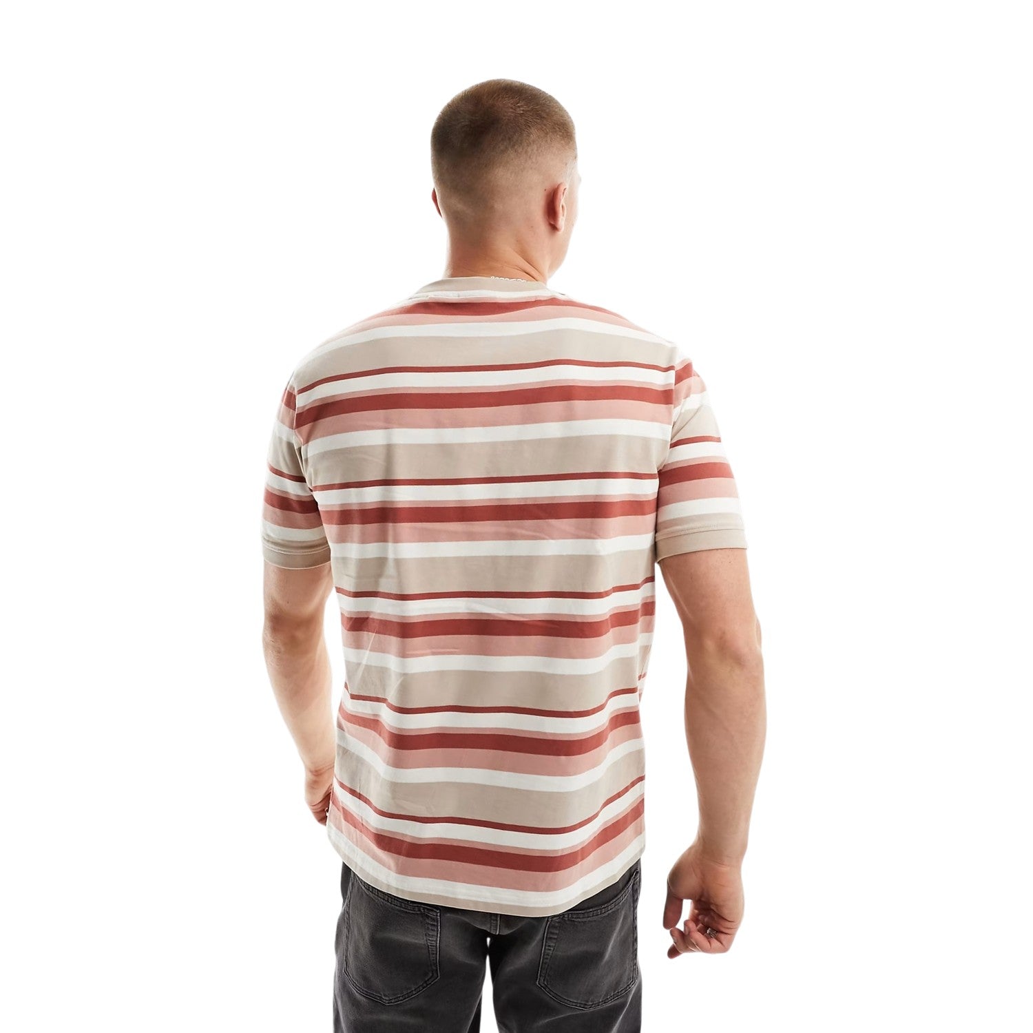Pink-White - Back - Hugo Mens Diragolino Striped Logo Oversized T-Shirt