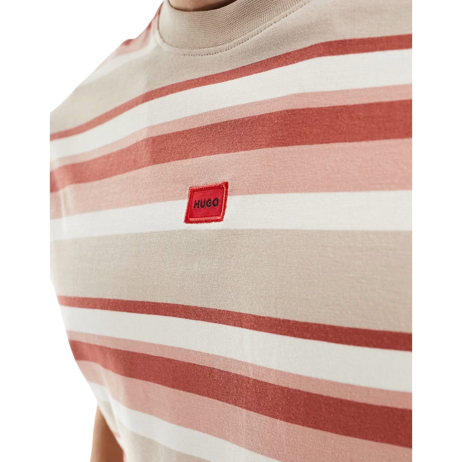 Pink-White - Side - Hugo Mens Diragolino Striped Logo Oversized T-Shirt