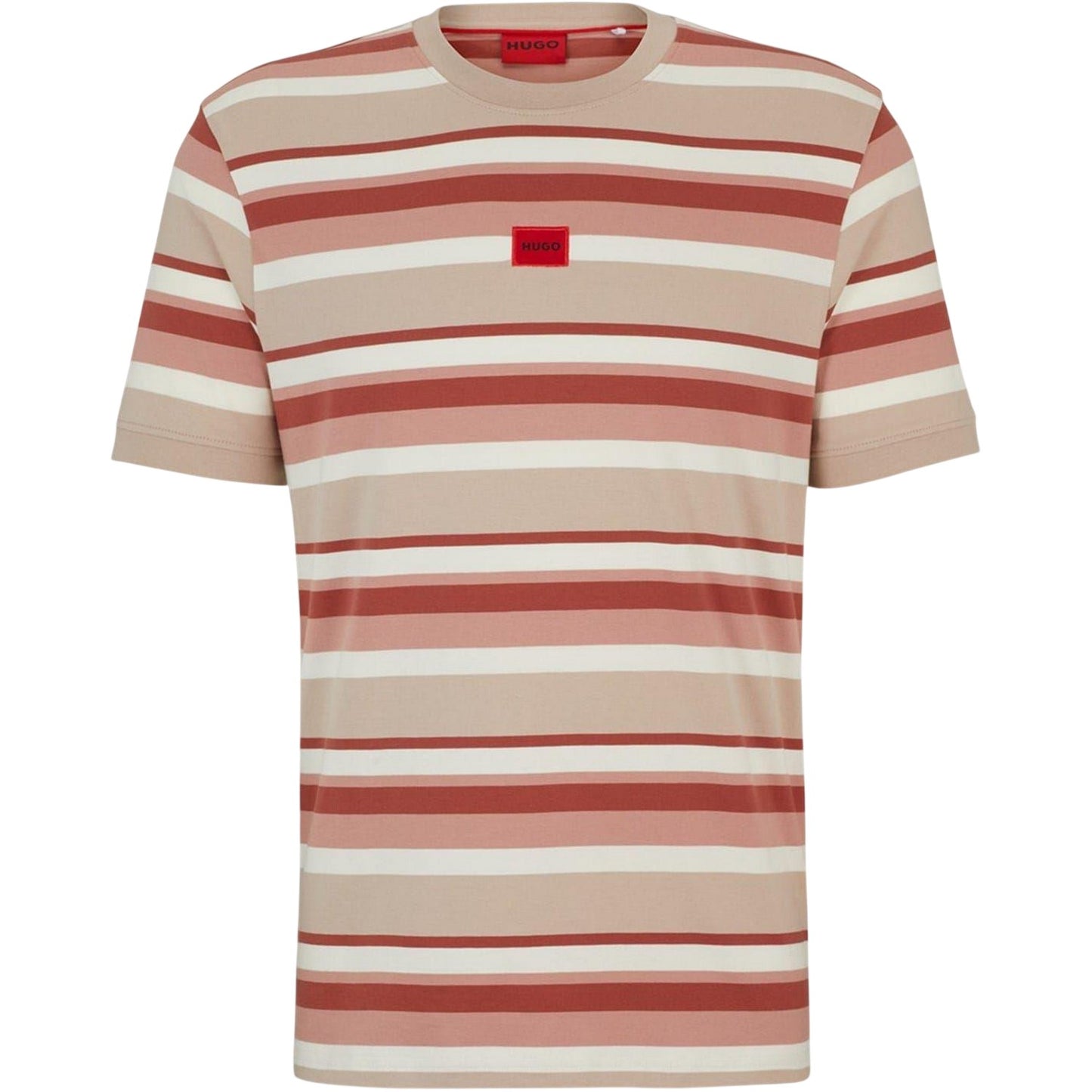 Pink-White - Front - Hugo Mens Diragolino Striped Logo Oversized T-Shirt