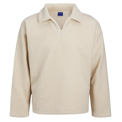 Oatmeal - Front - Jack And Jones Mens Teddy Fleece Long-Sleeved Sweatshirt