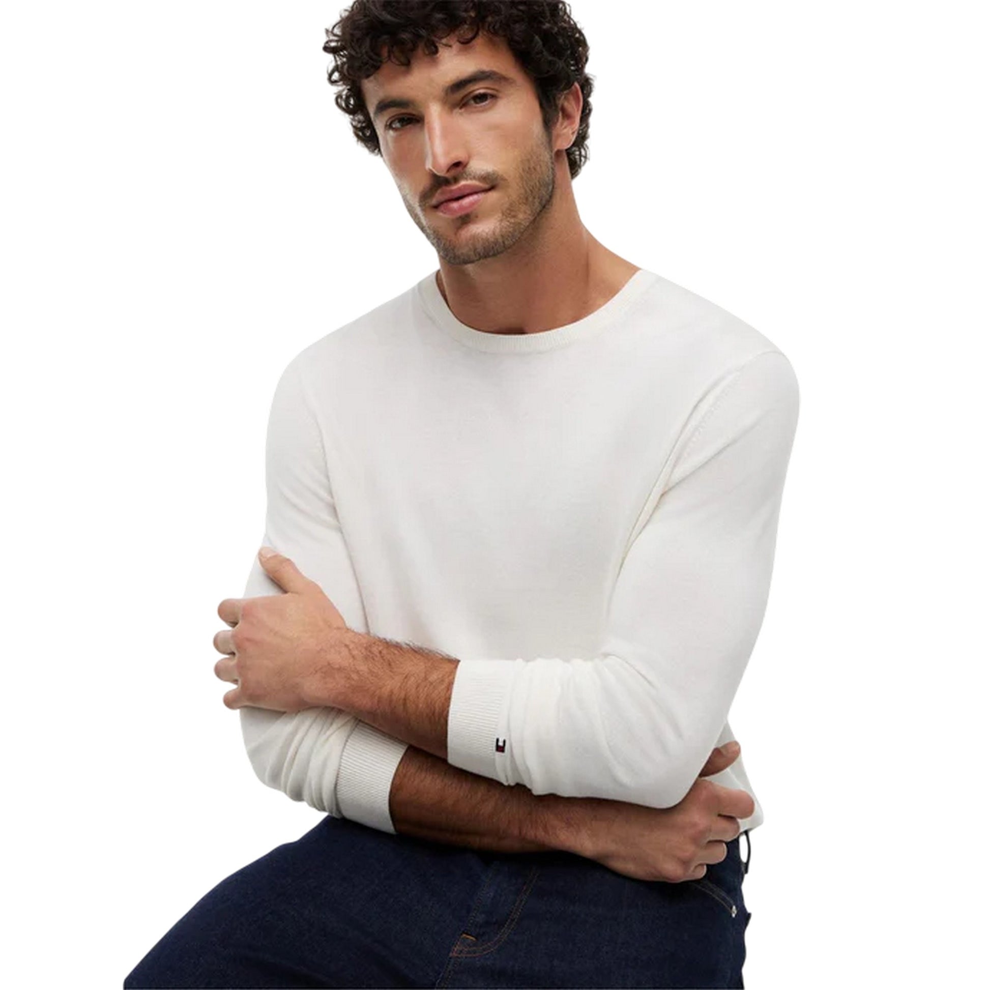 Ivory - Side - Tommy Hilfiger Mens Organic Cotton Crew Neck Jumper