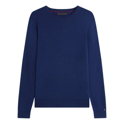 Navy - Front - Tommy Hilfiger Mens Organic Cotton Crew Neck Jumper
