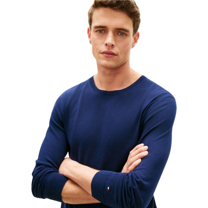 Navy - Side - Tommy Hilfiger Mens Organic Cotton Crew Neck Jumper
