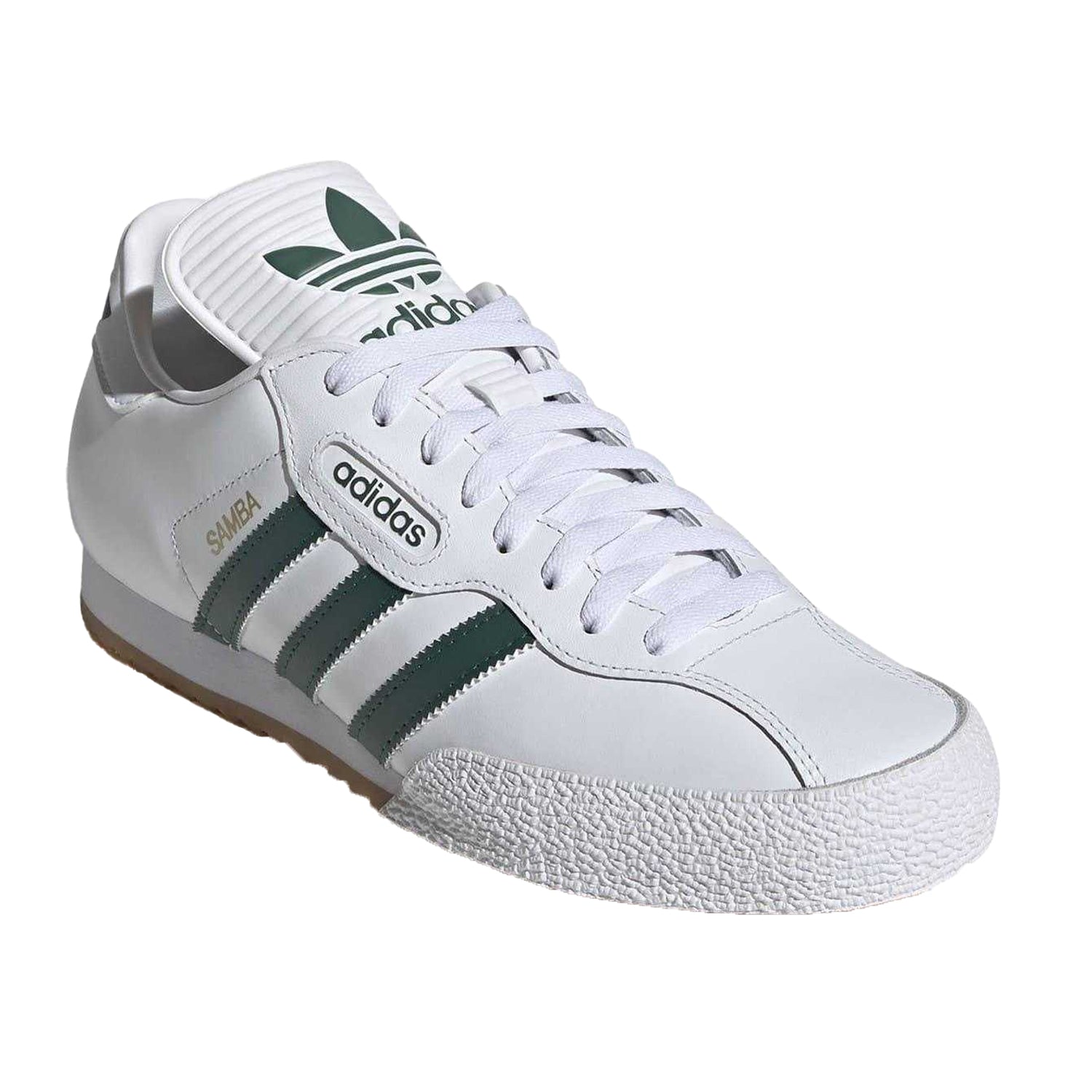 White-Green - Pack Shot - Adidas Childrens-Kids Samba Super Leather Trainers