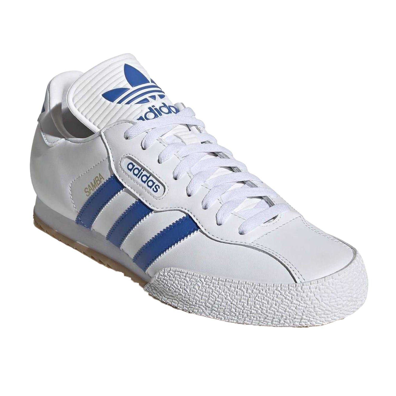 White-Blue - Pack Shot - Adidas Childrens-Kids Samba Super Leather Trainers
