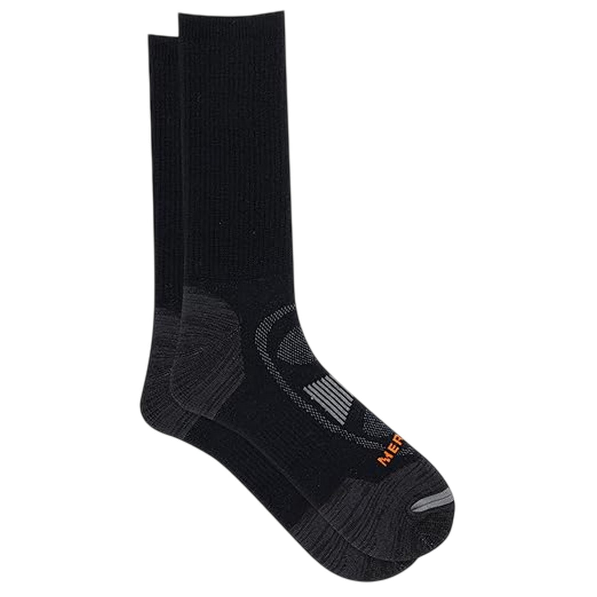 Black - Side - Merrell Mens Zoned Hiking Crew Socks