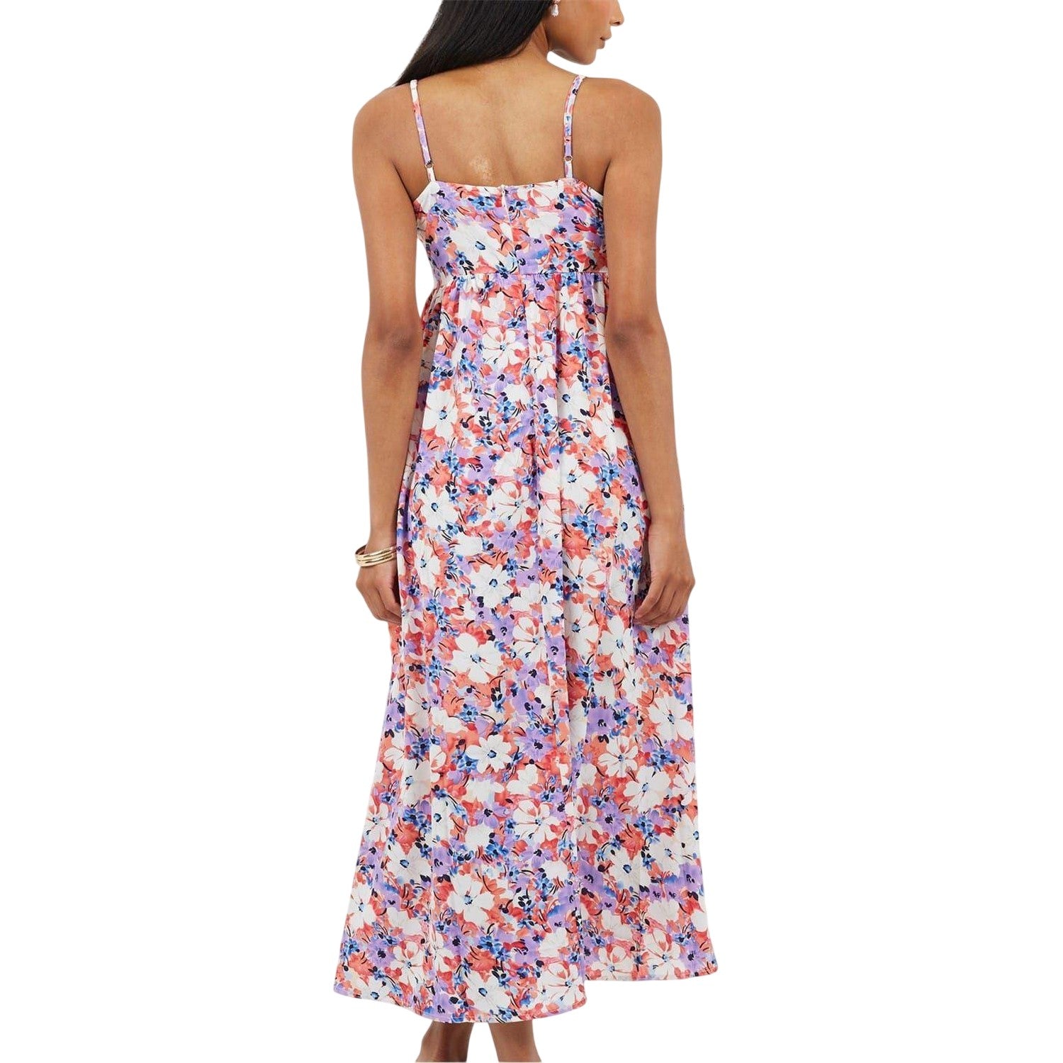 Coral-Purple - Back - Brave Soul Womens-Ladies Floral Spaghetti Strap Maxi Dress