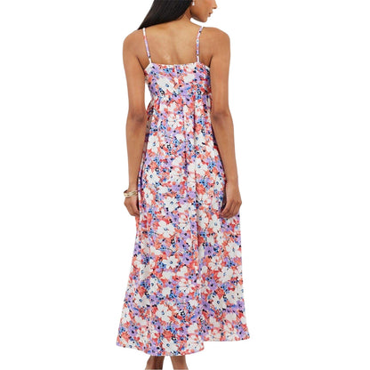 Coral-Purple - Back - Brave Soul Womens-Ladies Floral Spaghetti Strap Maxi Dress