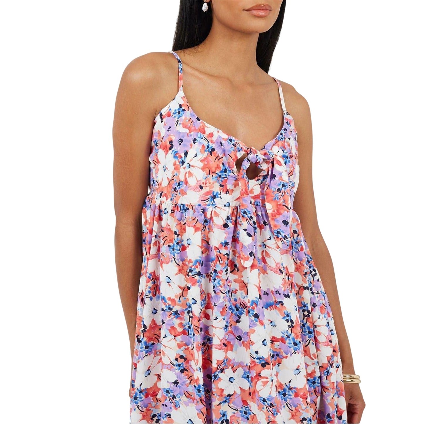 Coral-Purple - Side - Brave Soul Womens-Ladies Floral Spaghetti Strap Maxi Dress