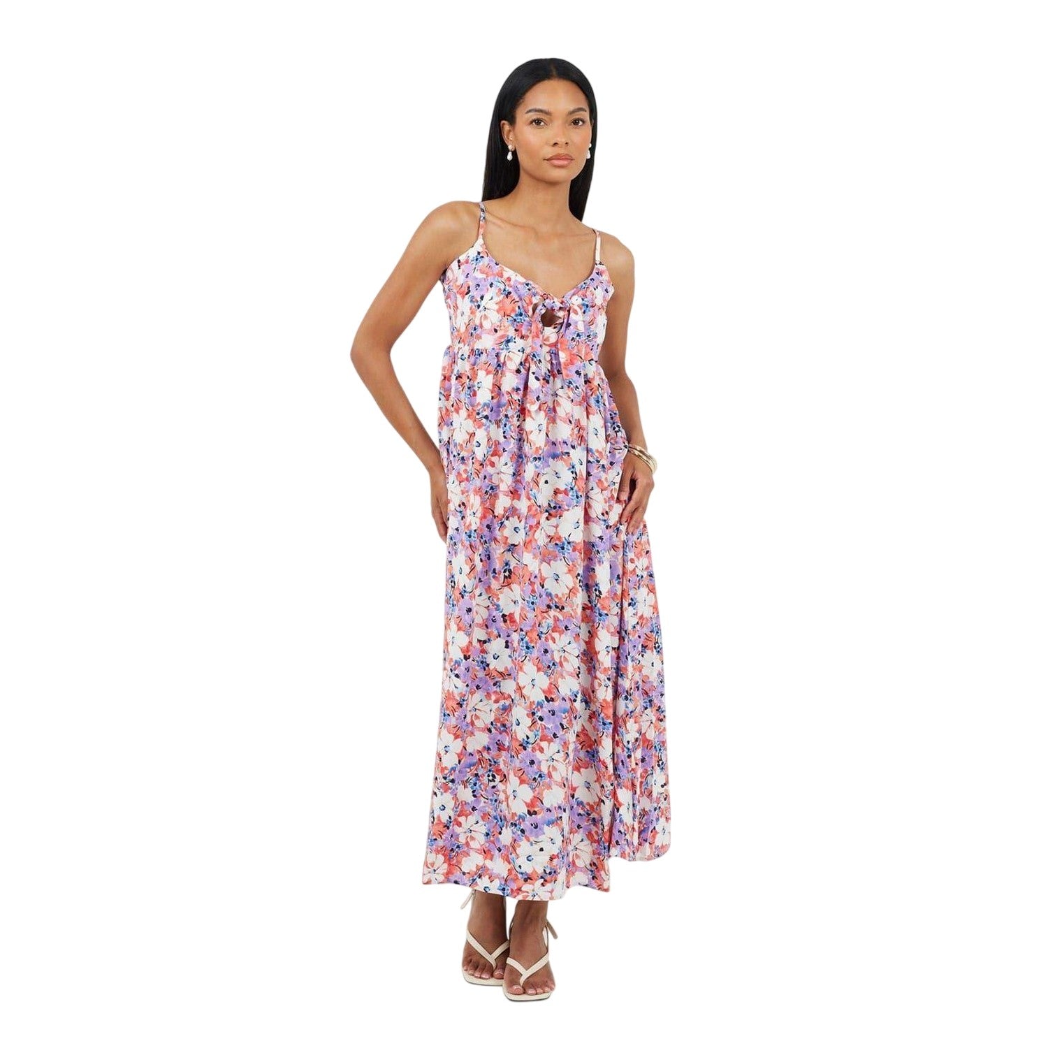 Coral-Purple - Lifestyle - Brave Soul Womens-Ladies Floral Spaghetti Strap Maxi Dress