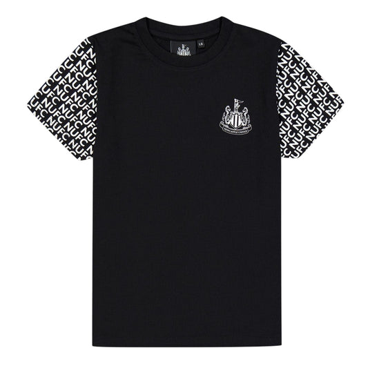 Black - Front - Source Lab Childrens-Kids Newcastle United FC Sleeve Detail T-Shirt