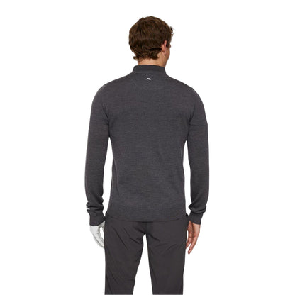 Grey Melange - Back - J.Lindeberg Mens Lymn Embroidered Logo Knitted V Neck Sweatshirt