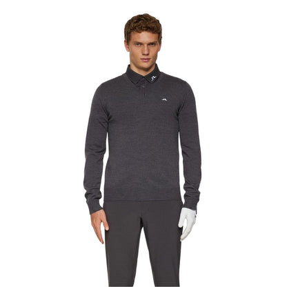 Grey Melange - Side - J.Lindeberg Mens Lymn Embroidered Logo Knitted V Neck Sweatshirt