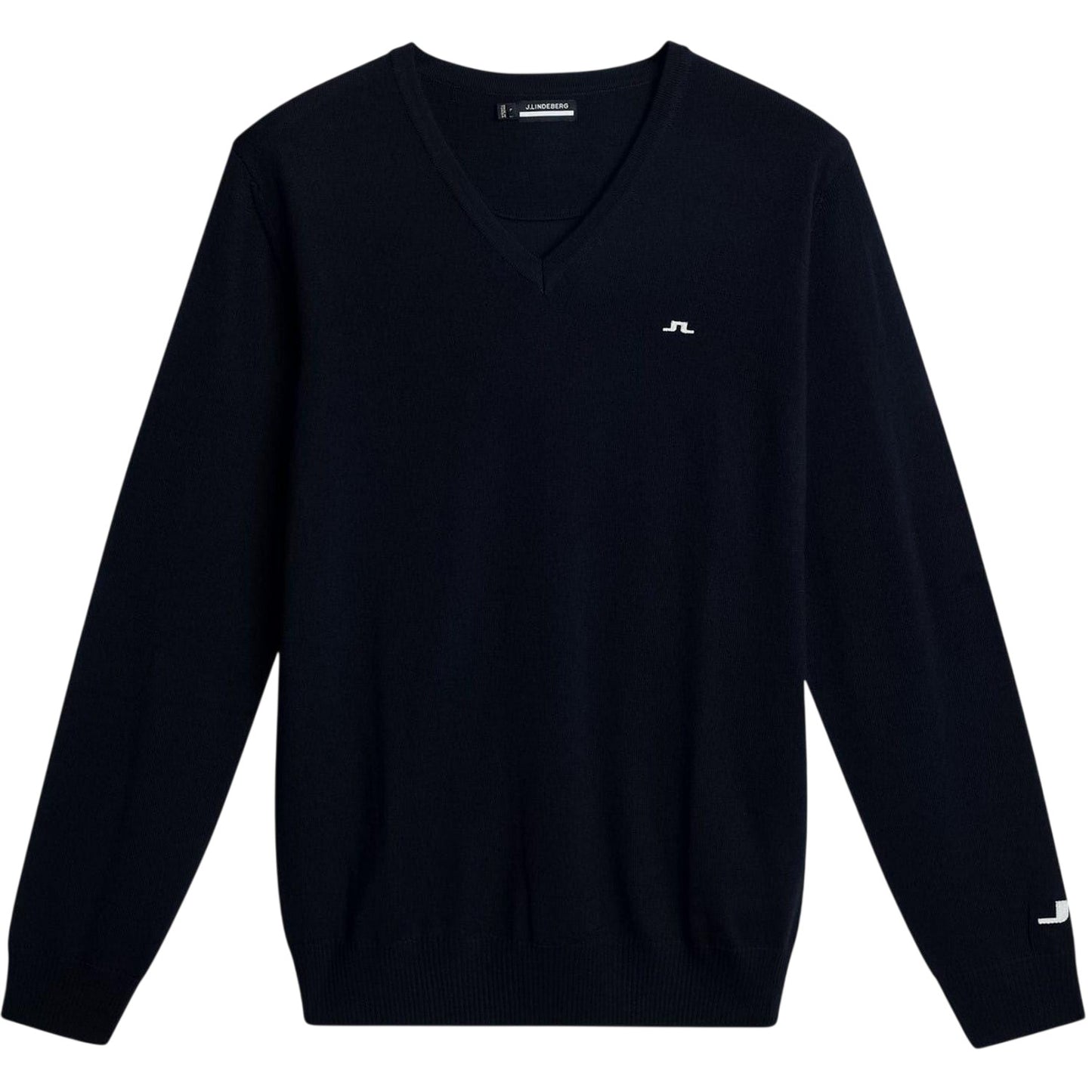 Navy - Front - J.Lindeberg Mens Lymn Embroidered Logo Knitted V Neck Sweatshirt