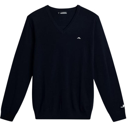 Navy - Front - J.Lindeberg Mens Lymn Embroidered Logo Knitted V Neck Sweatshirt